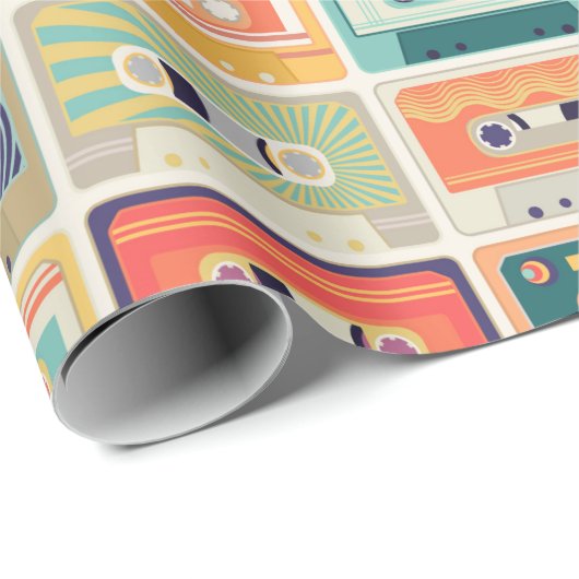 Papier Cadeau Seamless pattern with audio cassette tapes in a re (Coin rond)