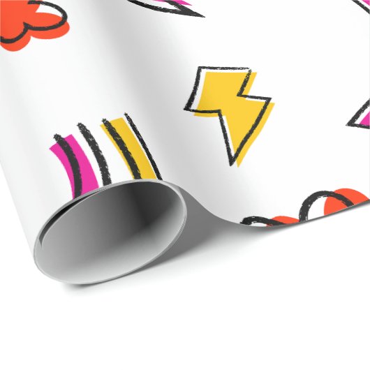 Papier Cadeau Seamless pattern with cloud lightning bolt rainbow (Coin rond)