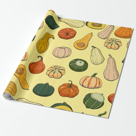 Papier Cadeau Seamless pattern with different hand drawn squashe (Déroulé)