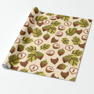 Papier Cadeau Seamless pattern with hazelnut leaves and acorns.