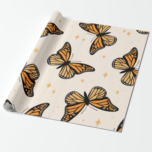 Papier Cadeau Seamless pattern with monarch butterflies. Contemp (Déroulé)