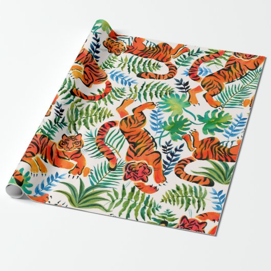 Papier Cadeau Seamless pattern with painted in watercolor tigers (Déroulé)