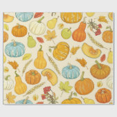 Papier Cadeau Seamless pattern with pumpkins, autumn leaves, app (Plat)