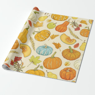 Papier Cadeau Seamless pattern with pumpkins, autumn leaves, app