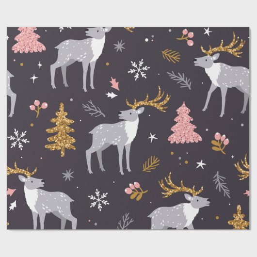 Papier Cadeau seamless pattern with reindeer, fir trees and sno (Plat)