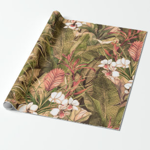 Papier Cadeau Seamless pattern with tropical leaves and flowers.