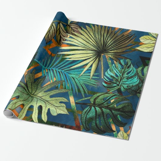 Papier Cadeau Seamless pattern with tropical leaves and geometri (Déroulé)