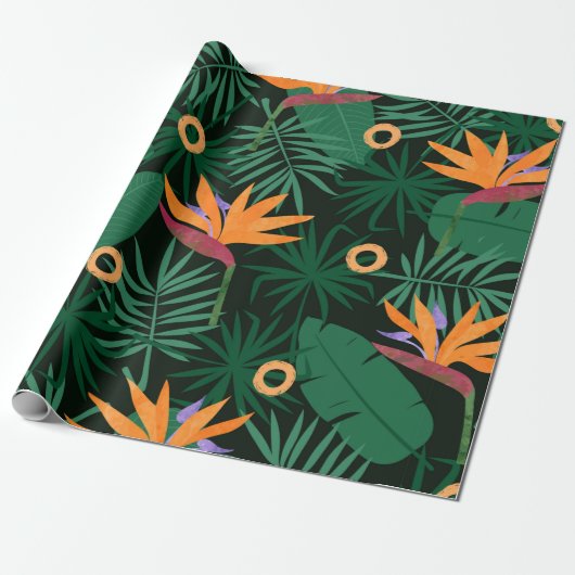 Papier Cadeau Seamless tropic pattern with strelitzia flowers an (Déroulé)