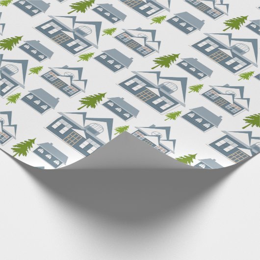 Papier Cadeau Seamless winter Merry Christmas landscape gray hou (Coin)