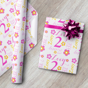 Papier Cadeau Second anniversaire fleur personnalisation nom cad