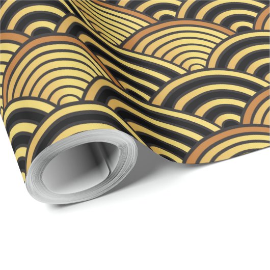 Papier Cadeau Seigaiha Japon Wave Gold Rainbow Motif (Coin rond)