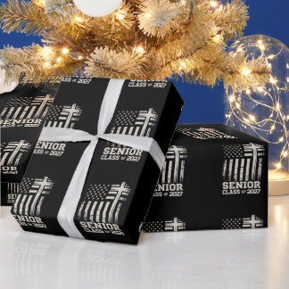 Papier Cadeau Senior Class Of 2027 USA Flag Cross Christian Grad