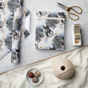Papier Cadeau Sentier équestre en forêt hivernale de style aquar
