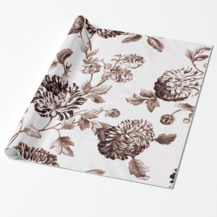 Papier Cadeau Séphia Brown Botanique Floral Toile
