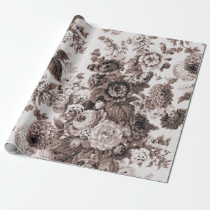 Papier Cadeau Sepia Brown noir blanc Vintage Toile Florale No.3