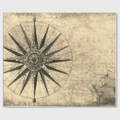 Papier Cadeau Sepia Compass navigation Découverte de l'âge Carte (Plat)