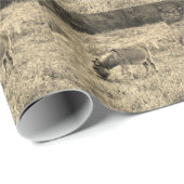 Papier Cadeau Sepia Tone Donkey à Field. (Coin rond)