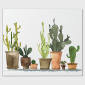 Papier Cadeau Sept cactus d'aquarelle vert dessinés à la main en (Plat)