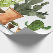 Papier Cadeau Sept cactus d'aquarelle vert dessinés à la main en (Coin)