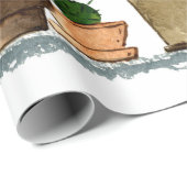 Papier Cadeau Sept cactus d'aquarelle vert dessinés à la main en (Coin rond)