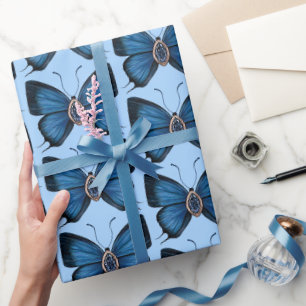 Papier Cadeau Septembre Anniversaire Blue Butterfly Design Regal