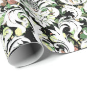 Papier Cadeau Séquin vert Cali Mint blanc Métallé Damas (Coin rond)