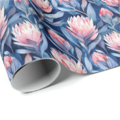 Papier Cadeau Serene Blue Floral Watercolor (Coin rond)