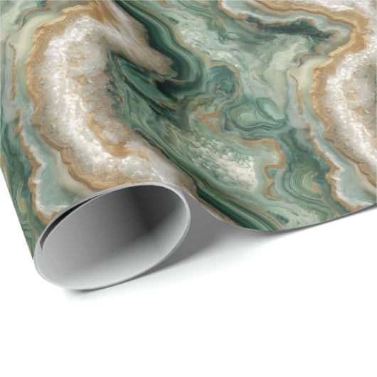 Papier Cadeau Serene Green Marble Waves (Coin rond)