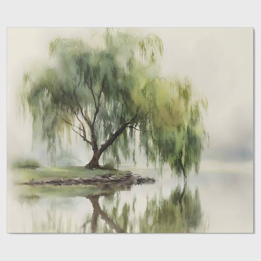 Papier Cadeau Serene Willow Tree Reflection Nature Art (12) (Plat)
