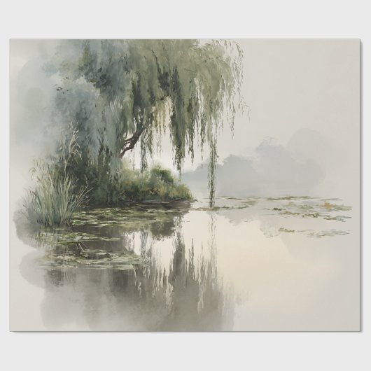 Papier Cadeau Serene Willow Tree Reflection Nature Art (2) (Plat)