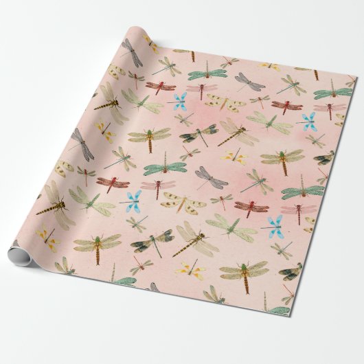 Papier Cadeau Série Libellules Vintage Design 3 (Déroulé)