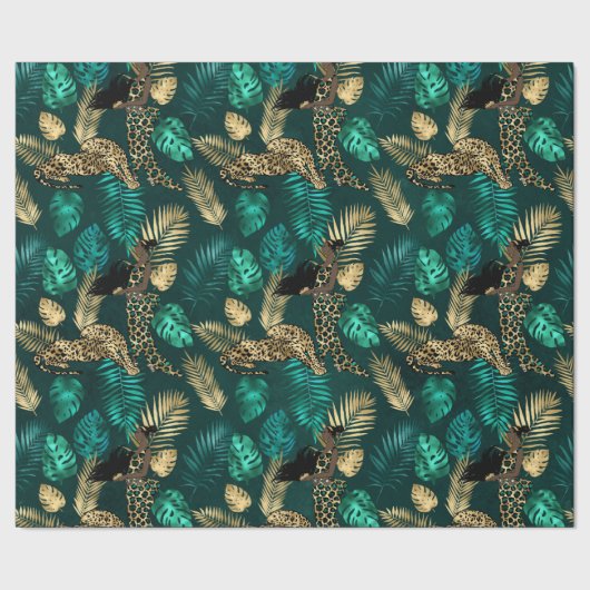 Papier Cadeau Série Teal et Or Design Léopard 7 (Couture)