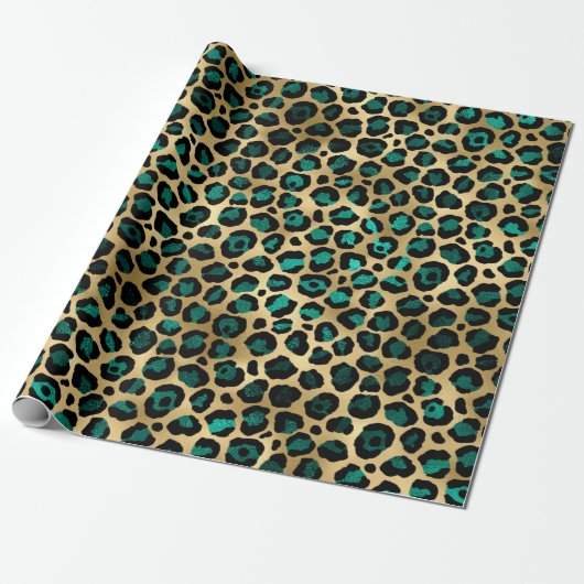 Papier Cadeau Série Teal et Or Léopard Design 14  (Déroulé)