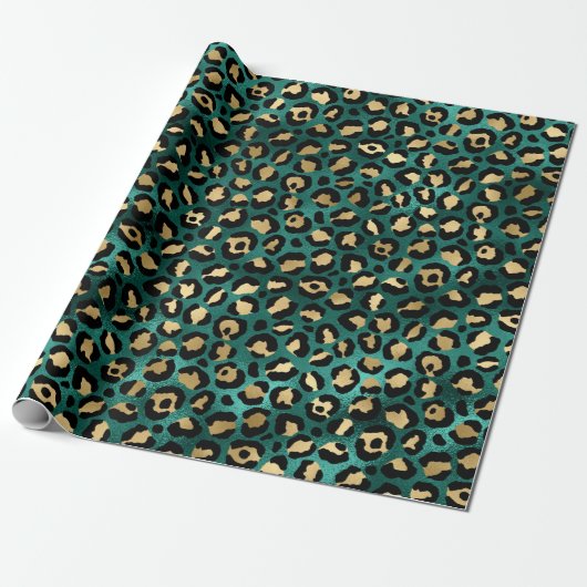Papier Cadeau Série Teal et Or Léopard Design 3 (Déroulé)