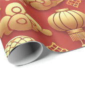 Papier Cadeau Serpent d'or chinois du Nouvel An lunaire (Coin rond)