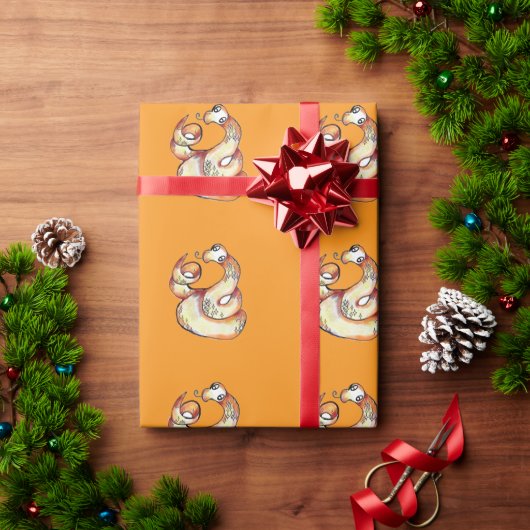 Papier Cadeau serpent sur orange (Cadeau de vacances)