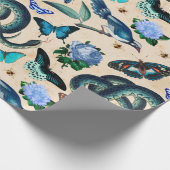 Papier Cadeau Serpents bleus Oiseaux et papillon (Coin)