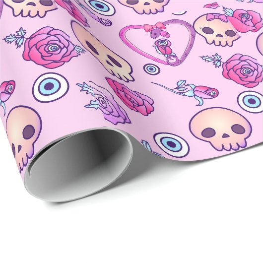 Papier Cadeau Serpents Kawaii Et Goth Pastel Rose (Coin rond)