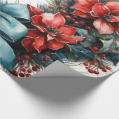 Papier Cadeau Serre de pin avec Fleurs rouges et Holly (Coin)