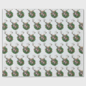 Papier Cadeau Serrure de cerf et couronne de Noël dans les floco (Plat)