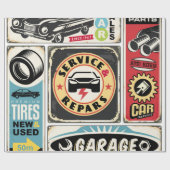 Papier Cadeau Service de voiture et réparation rétro panneaux de (Plat)