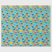 Papier Cadeau Sesame Street Faces Pattern on Blue (Plat)