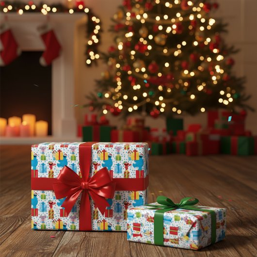 Papier Cadeau Sesame Street Noël Présente Motif