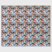 Papier Cadeau Setter anglais coule dans la neige avec Casquette (Plat)