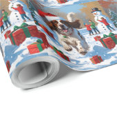 Papier Cadeau Setter anglais coule dans la neige avec Casquette (Coin rond)