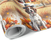 Papier Cadeau Setter Anglais En Automne Feuille L'Art Thanksgivi (Coin rond)