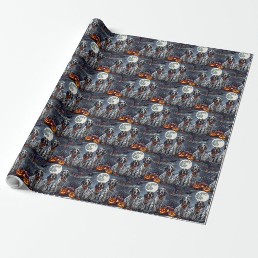Papier Cadeau Setter Anglais Halloween Effrayant (Déroulé)