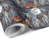 Papier Cadeau Setter Anglais Halloween Effrayant (Coin rond)