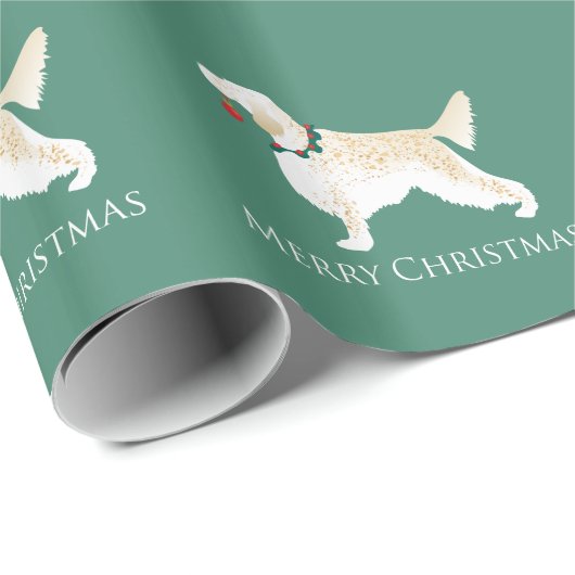 Papier Cadeau Setter anglais Joyeux Noël Design (Coin rond)