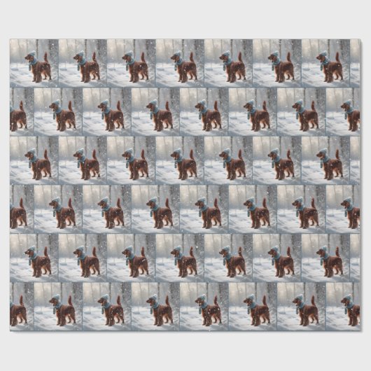 Papier Cadeau Setter Irlandais En Bois D'Hiver (Plat)